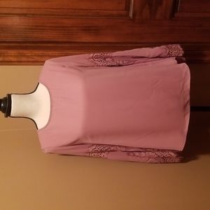 Long sleeve blouse with lace detail, size S, dusty rose/mauve color